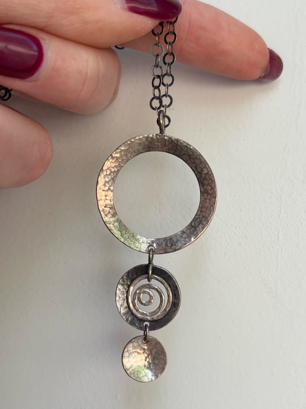 Retired Silpada Sterling Silver Hammered Disc Swirl Necklace N1709 - Picture 5 of 9